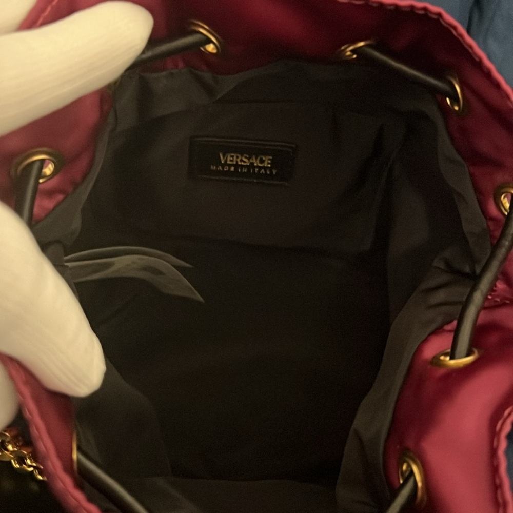 VERSACE Medusa Palazzo Nylon Bucket Bag Plum - Picture 6 of 15